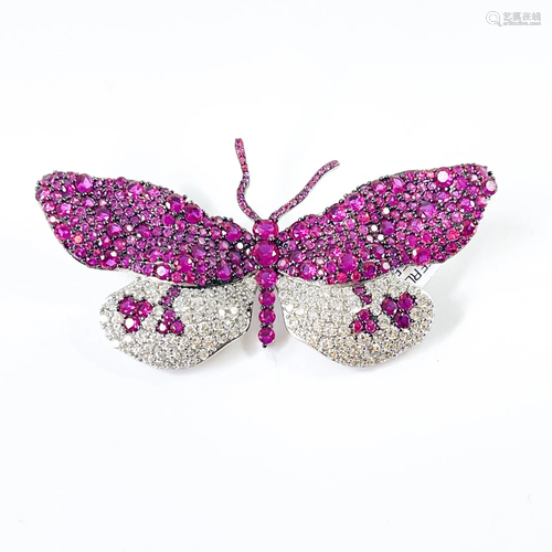 Cubic Zirconia Pink and White Butterfly Brooch