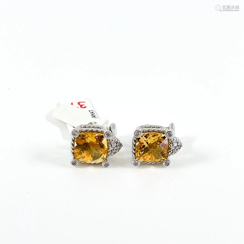 Judith Ripka Citrine and Diamond Earrings