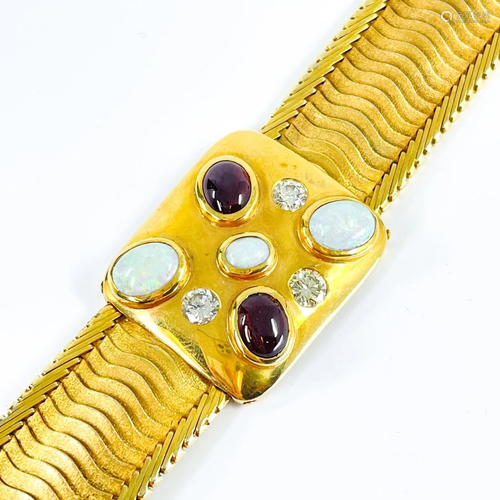 Gold Bracelet with Diamonds, Opals, and Garnets