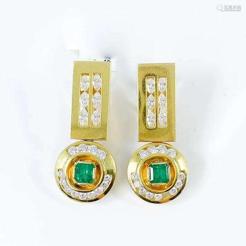 Emerald and Diamond Gold Earrings