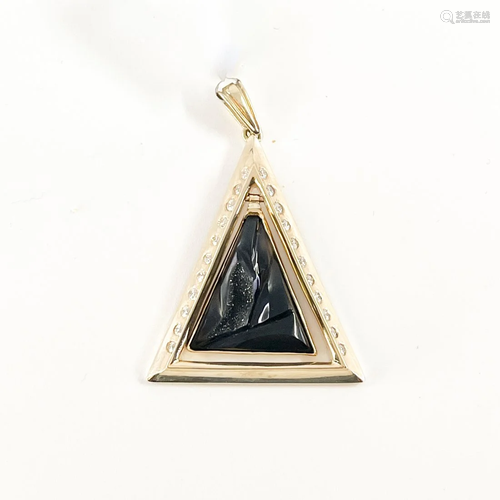 Obsidian and Diamond Gold Triangle Pendant