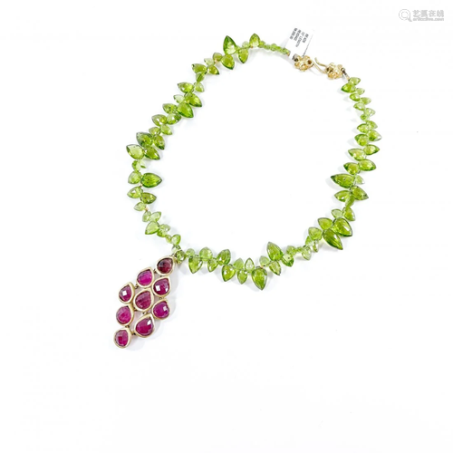 Peridot Necklace with Rubies and Gold