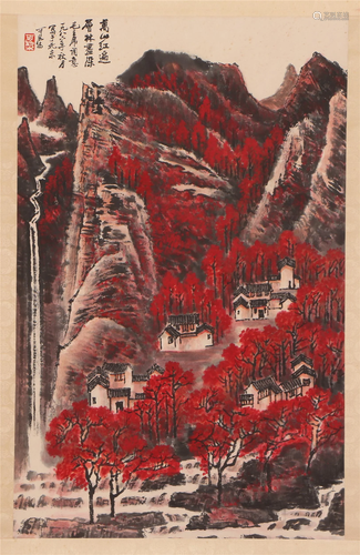 A CHINESE PAINTING OF AUTUMN MOUNTAIN SCENERY