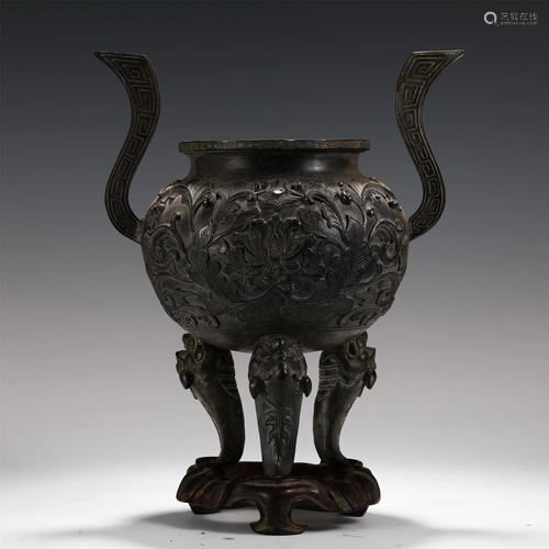 A CHINESE INCISED BRONZE FLORAL INCENSE BURNER