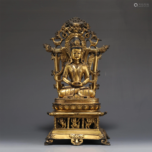 A TIBETAN GILT BRONZE AMITAYUS