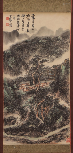 A CHINESE PAINTING OF LANDSCAPE AND FIGURES