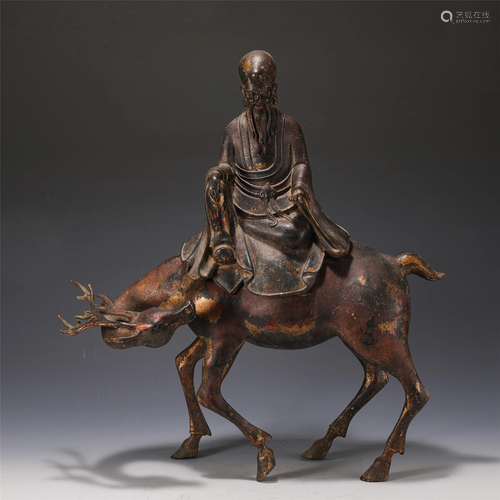 A CHINESE IMMORTAL-ON-DEER INCENSE BURNER