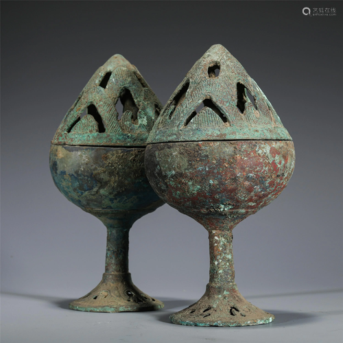 PAIR OF CHINESE BRONZE INCENSE BURNERS