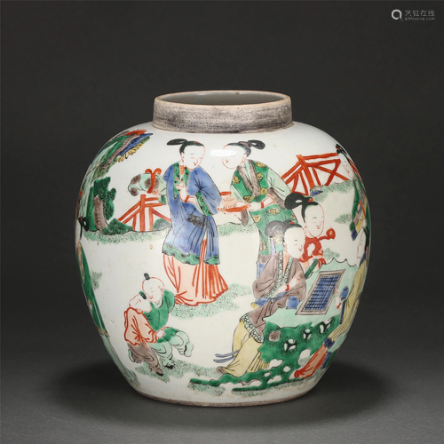 A CHINESE FAMILLE VERTE FIGURES STORY PORCELAIN JAR