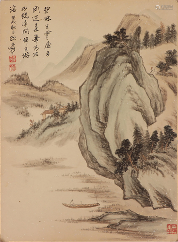 A CHINESE PAINTING OF LANDSCAPE AND FIGURES