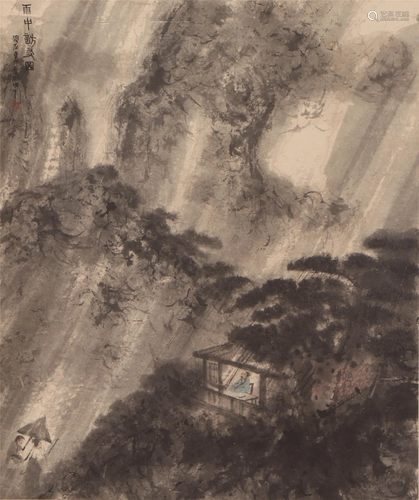 A CHINESE PAINTING OF LANDSCAPE AND FIGURES