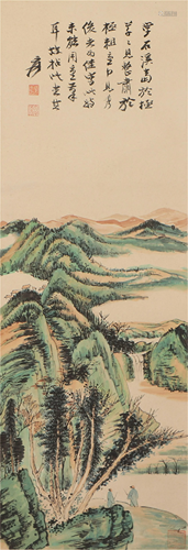 A CHINESE PAINTING OF LANDSCAPE AND FIGURES