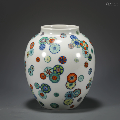 A CHINESE FAMILLE ROSE FLOWER BALLS GINGER JAR