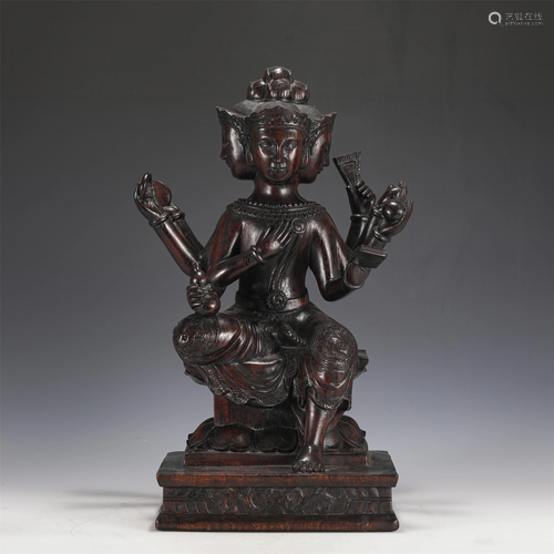 A CHINESE CARVED ALOES-WOOD CHENXIANG WOOD BUDDHA