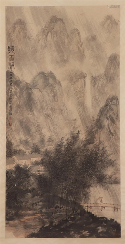 A CHINESE PAINTING OF LANDSCAPE AND FIGURES