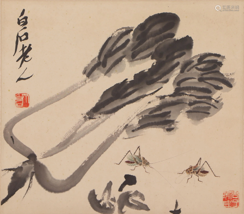 A CHINESE PAINTING OF VEGETABLES AND INSECTS