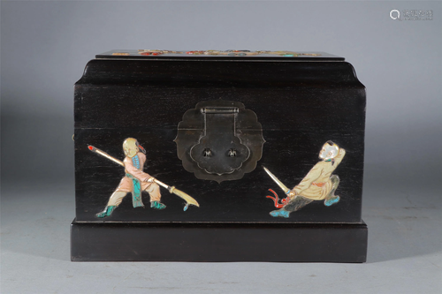 A CHINESE HARD-STONES INLAID ZITAN WOOD LIDDED BOX