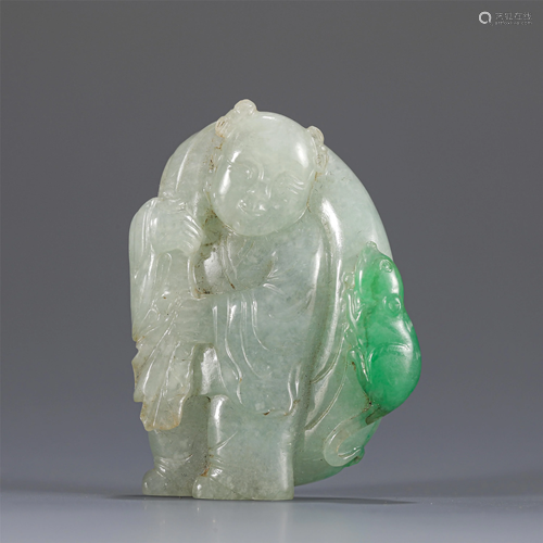 A CHINESE CARVED JADEITE SQUIRREL WITH KID