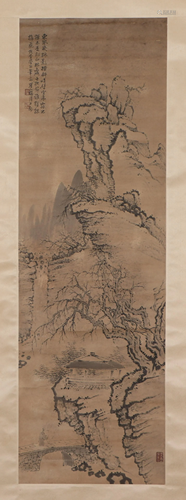 A CHINESE PAINTING OF LANDSCAPE AND FIGURE