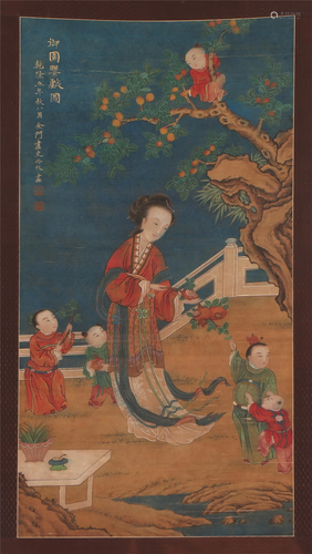 A CHINESE PAINTING OF CHILDREN AT PLAY