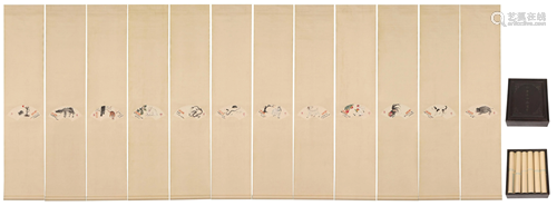 THE TWELVE CHINESE ZODIAC ANIMALS SCROLL PAINTINGS