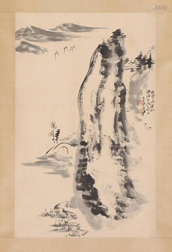 A CHINESE PAINTING OF LANDSCAPE AND FIGURES