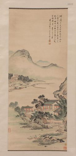 A CHINESE PAINTING OF LANDSCAPE AND FIGURES