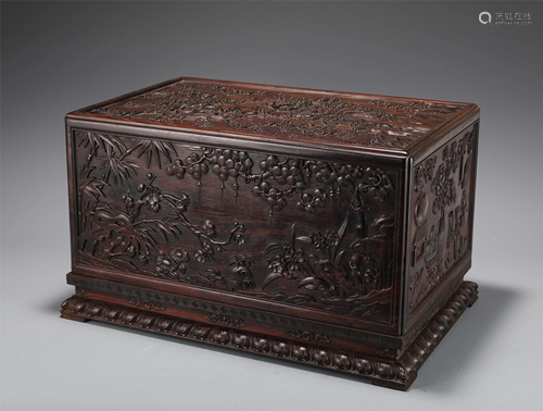 A CHINESECARVED HARDWOOD BOX AND COVER