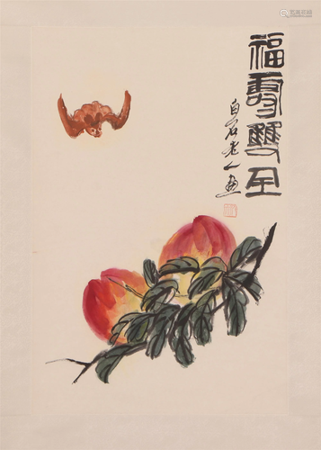 A CHINESE PAINTING OF BAT AND PEACHES