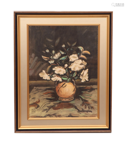 A FRAMED CHINESE PAINTING OF FLOWERS