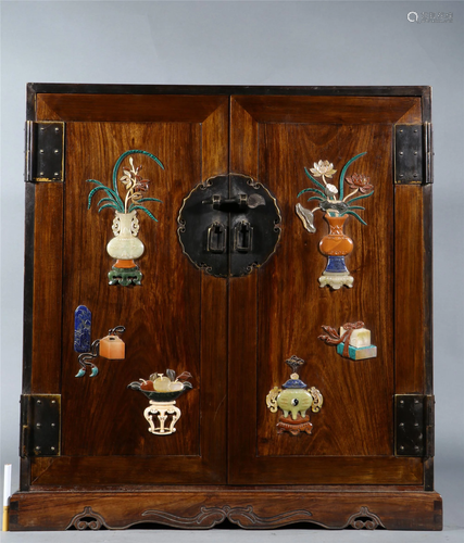 A CHINESE HARD-STONES INLAID HUANGHUALI CABINET