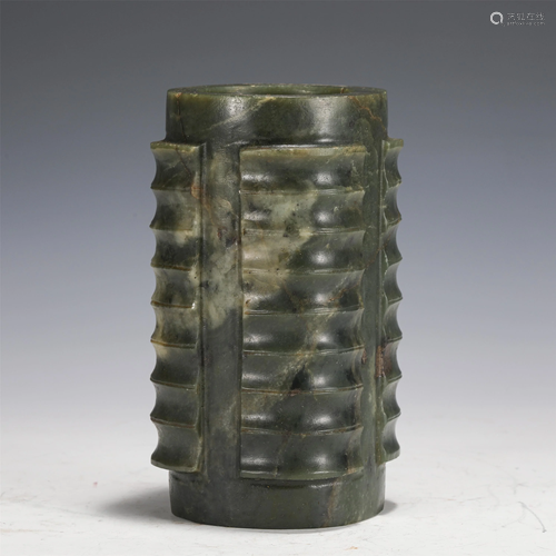 A CHINESE JADE CONG VASE