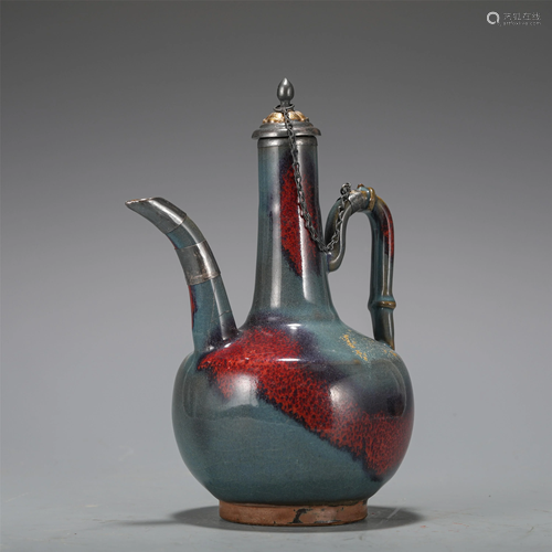 A CHINESE PURPLE SPLASHED JUN WARE EWER