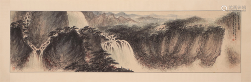 A CHINESE PAINTING OF LANDSCAPE AND FIGURES