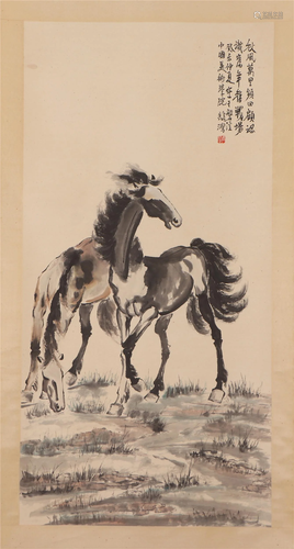 A CHINESE PAINTING OF TWO HORSES