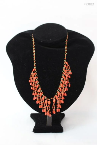 Chinese Coral Necklace w Gold