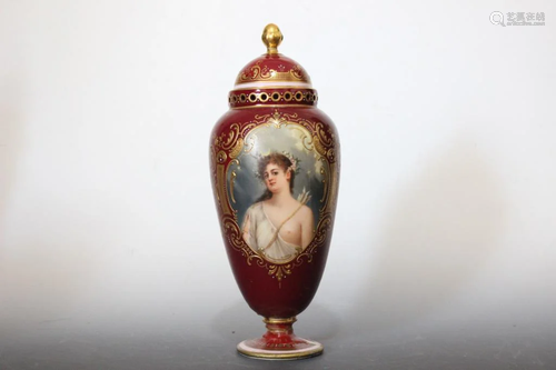 Royal Vienna Hand Painted Porcelain Cover Vase