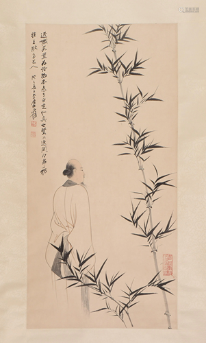 A CHINESE PAINTING OF SCHOLAR AND BAMBOOS