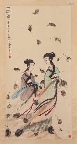 A CHINESE PAINTING OF TWO LADIES