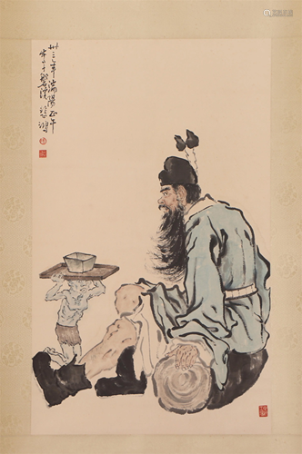 A CHINESE PAINTING OF FIGURES STORY