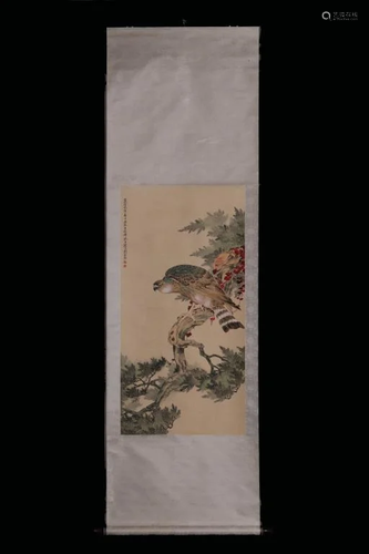 Chinese Ink Color Scroll Painting w Calligraphy