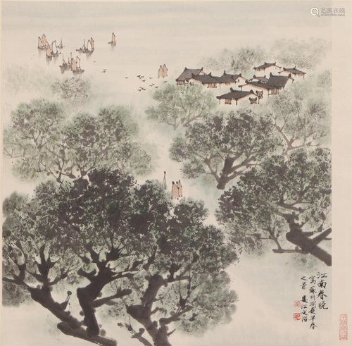 A CHINESE PAINTING OF SPRING LANDSCAPE SCENERY