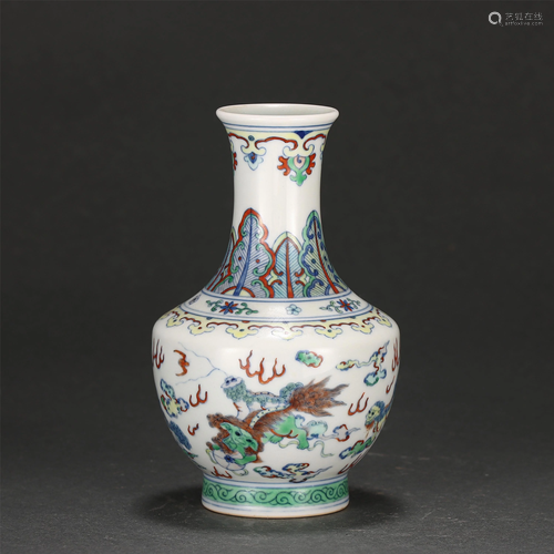 A CHINESE DOU-CAI MYTHICAL BEATS VASE