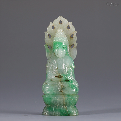 A CHINESE CARVED JADEITE SEATED GUANYIN