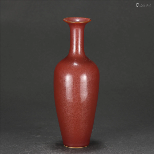 A CHINESE COPPER RED GLAZED PORCELAIN VASE