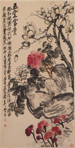 A CHINESE PAINTING OF FLOWERS