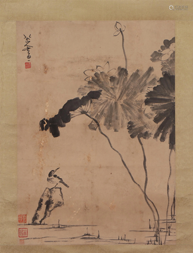 A CHINESE PAINTING OF BIRD AND LOTUS