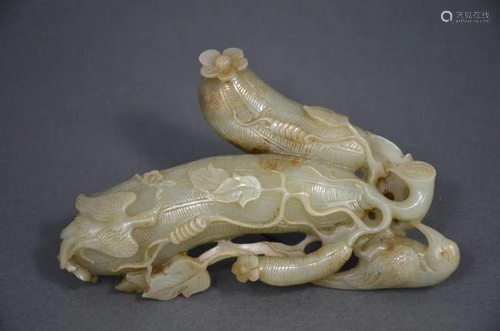 DAOGUANG Hetian white JADE FRUIT CARVING