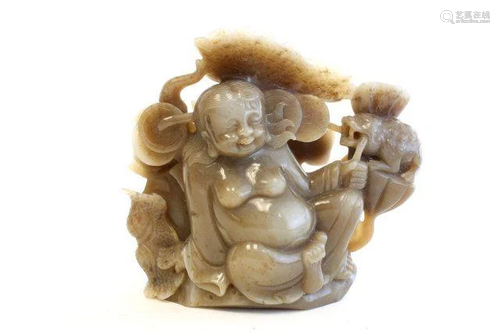 18th Century CARVED brown JADE of Liuhai