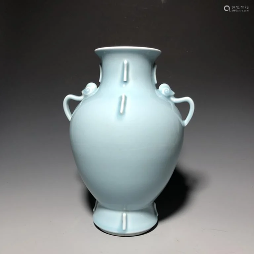 Chinese Sky Blue Glazed Porcelain Vase,Mark